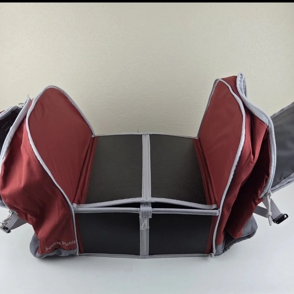 Kelty Red Gray Portable Pocket Picnic Table Backpack Hiking Camping Cooler‎ Bag
